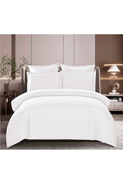 Truva Home Lenjerie de Pat Dublu | Damasc Premium, Hotelier | 6 Piese | Cearc...