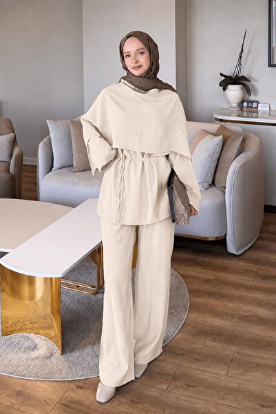lamelif Shawl Trouser Suit Cream