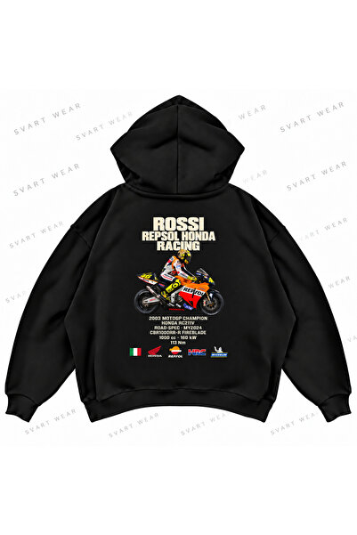 SVART WEAR فالنتينو روسي · هوندا RC211V · 2003 سترة رياضية سوداء مطبوعة كبيرة...