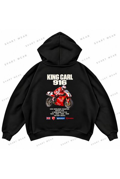 SVART WEAR كارل فوجارتي · دوكاتي 916 · 1994 هودي أسود كبير الحجم مطبوع من الأ...