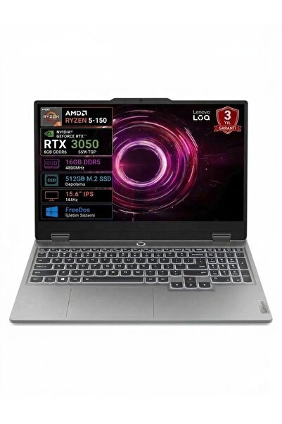 Loq E 15ARP10E Amd Ryzen 5-150 16GB 512GB SSD Rtx 3050 6gb 15.6" Fhd (1920X1080) IPS 144Hz Freedos Taşınabilir Bilgisayar 83S000HSTR
