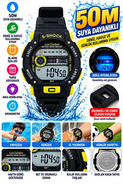 onlinekordon Dijital Çocuk Kol Saati 50M Water Resistant Suya Dayanıklı Deniz...