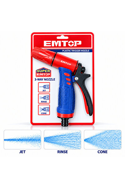 EMTOP 3-Way Garden Hose Spray Nozzle Plastic Trigger Watering Gun Jet Rinse C...