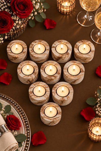 betonmall 10’lu Beton Tealight Mumluk Seti Romantik Kutlama Yemeği Masa Dekor...