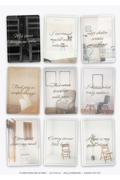 OEM Carduri Afirmatii Cămin Minimalist, Set 9 Bucăți, Carton 250g, 6.3x8.8 cm