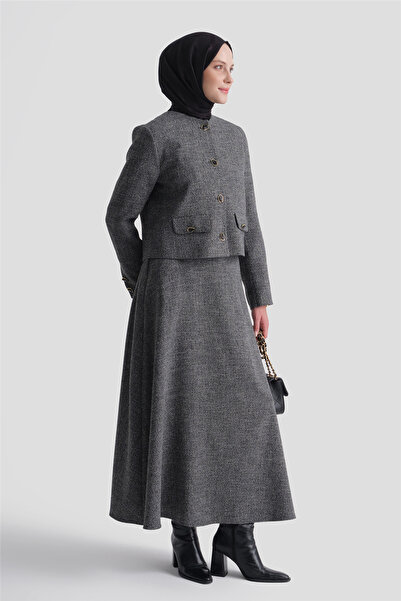 Armine Leather-Trimmed Tweed Jacket Anthracite