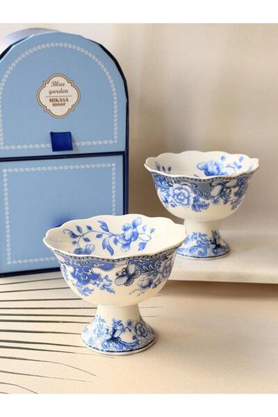 ROSSEV Porcelain Ice Cream Bowl Set of 2 Blue Garden