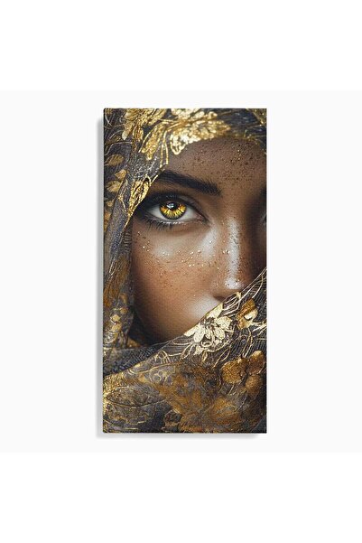 Luxcanva Tablou Canvas Ochii Aurii 70x140 cm pe Sasiu Lemn Portret Femeie Voal