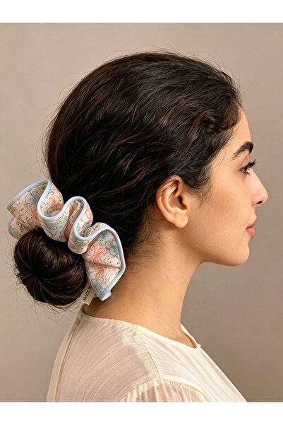 Take Two By Styli Pink Base Floral Bow Print Scrunchie, 14cm