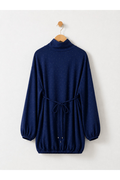 Hepsi Moda Stone Detailed Tunic with Piping Belt - 0026 - Navy Blue