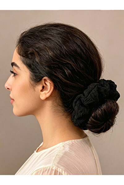 Take Two By Styli Black Bubble Crinkle Medium Scrunchie, 14cm