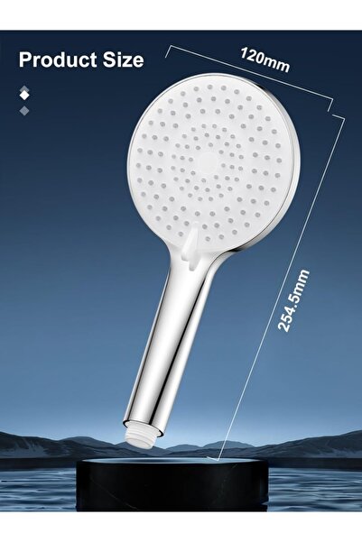 Type-C Pară de duș cu presiune înaltă, cu furtun inclus, cap rotund de 120 mm, 3 moduri de pulverizare, duze din silicon anti-calcar, finisaj cromat lucios, pară de duș manuală rezistentă la rugină pentru baie, hotel și spa.