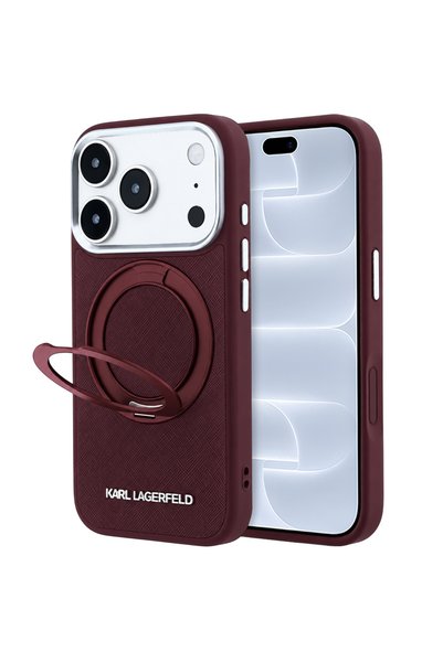 Karl Lagerfeld Калъф Ring Stand 360 Saffiano MagSafe, iPhone 17/18 Pro, Бордо
