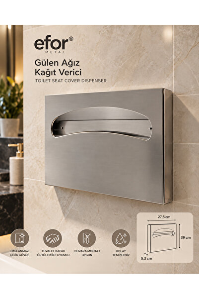 EFOR METAL Paslanmaz Klozet Kapak Örtüsü Dispenseri Duvara Monte 27,5 x 39 cm