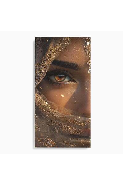 Luxcanva Tablou Canvas Ochiul Invaluit In Aur 70x140 cm pe Sasiu Lemn Femeie ...