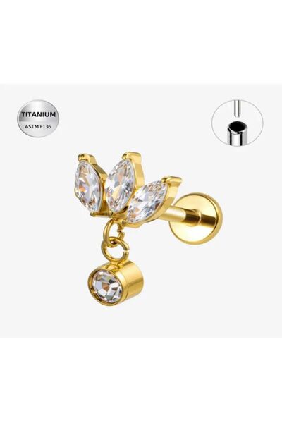 Funny Party Shop Piercing ureche din titan F136 placat auriu cu cristale zirc...