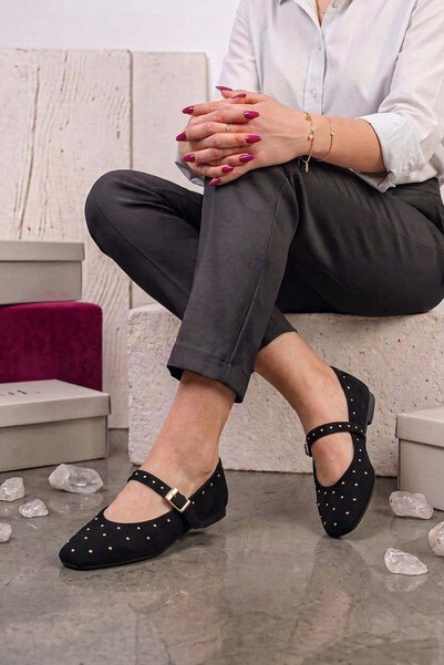 Stilbagshoes Marvi̇k Trok Detailled Women's Ballet Flats Black