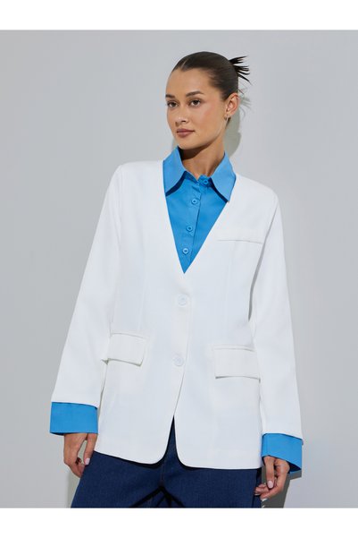 Styli Multi-Color Long Sleeves Faux Two-Piece Blazer