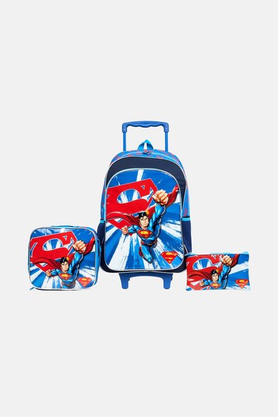 DC Kids Boy Superman 3 In 1 Trolley School Set, Multicolor