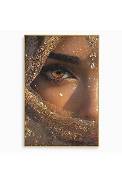Luxcanva Tablou Canvas Ochiul Invaluit In Aur 40x60 cm cu Rama Auriu Femeie P...