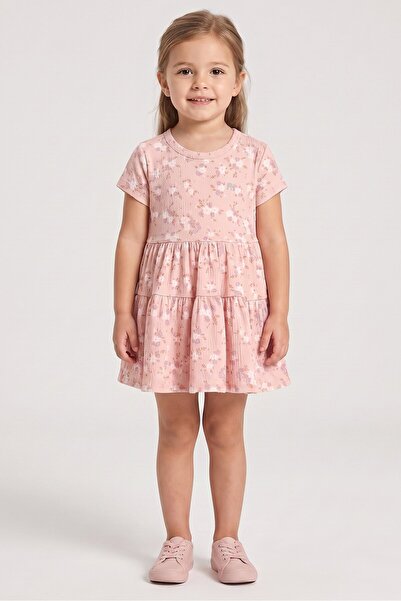 Paris Hilton Toddlers Girl 2 Pieces Floral Print Casual Dress, Dusty Pink