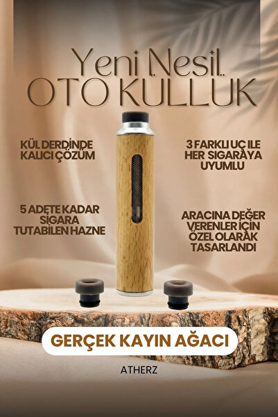 Olinza Shop Lüks Kayın Ağacı Araç Sigara Tutucu. Portatif Duman Küllük, Kül D...
