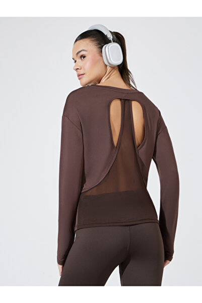 Styli Brown Double Layer Open Back Long Sleeves Yoga Top