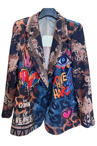 Generic Brand Sacou de damă casual statement oversize cu imprimeu Regina Inim...
