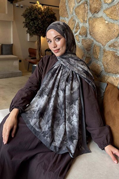 lamelif Vintage Flower Pattern Bamboo Shawl Smoked