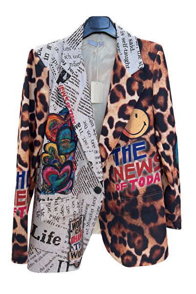Generic Brand Sacou dama alb multicolor oversize imprimeu abstract animal print