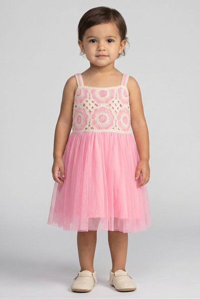 Badgley Mischka Toddlers Girl Crochet Dress, Pink