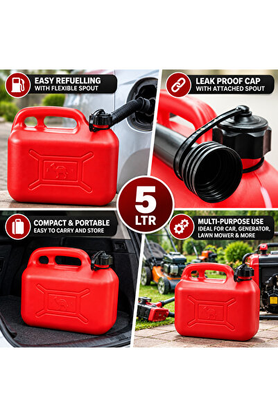 DEURA 5L Petrol Can Red Heavy Duty Fuel Storage Container with Flexible Spout and Carry Handle