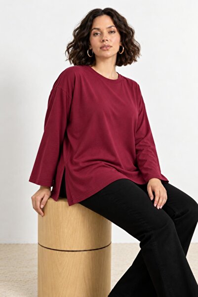 AFVENTE Lavinya Women's Plus Size Oversize Long Sleeve Combed Cotton Blouse B...