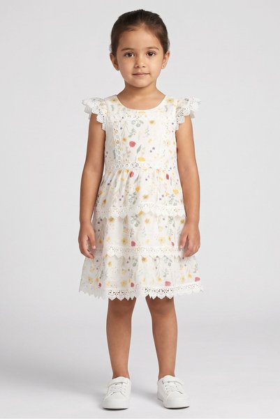 Badgley Mischka Kids Girl Floral Print Dress, Multicolor