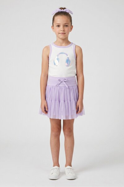 Kidzpro Kids Girl 3 Pcs Textured Tank Top And Skort With Ponytail Set, Multic...