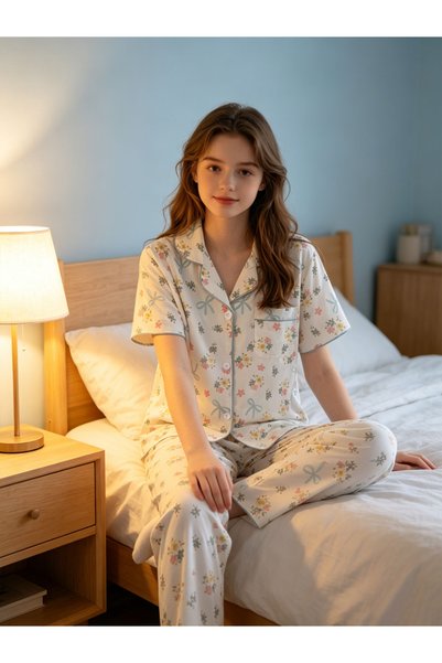 Take Two By Styli Girls Floral Print Short Sleeve Pajama Set