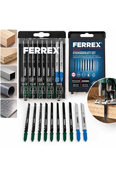 Ferrex SET OF 10 JIGSAW BLADES – FOR WOOD, PLASTIC, ALUMINUM AND STEEL