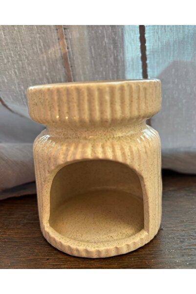 OME Suport ceramic pentru lumânare tip pastilă, crem, design striat