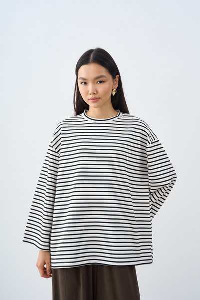 LOCCO Hanorac oversize cu dungi contrastante pentru femei, negru