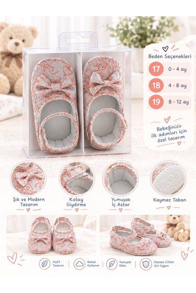 Sönmez Baby ÇİÇEK DESEN FİYONKLU BİLEK BAĞLI BABET EV PATİK KIZ BEBE İLK ADIM...