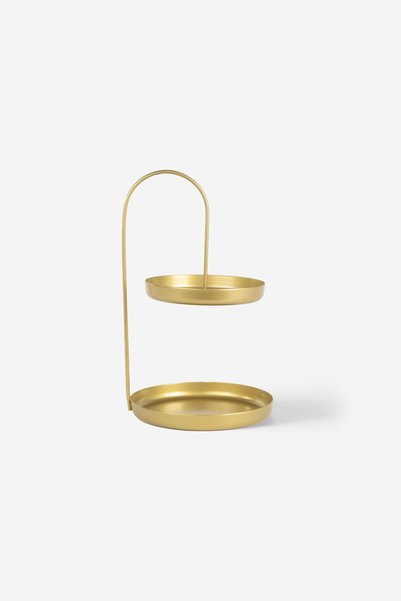 Generic Brand Two-Tier Jewelry Makeup Stand with Round Base Gold Metal Organizer