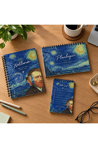 BLACKONECLASS Van Gogh Themed 3-Piece Non-Timed Planning Set A5 Metal Spiral ...