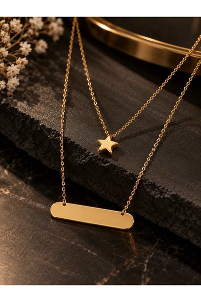Satürn Silver Kuyumculuk Kişiye Özel İsimli Gold Renk Yıldız Kolye