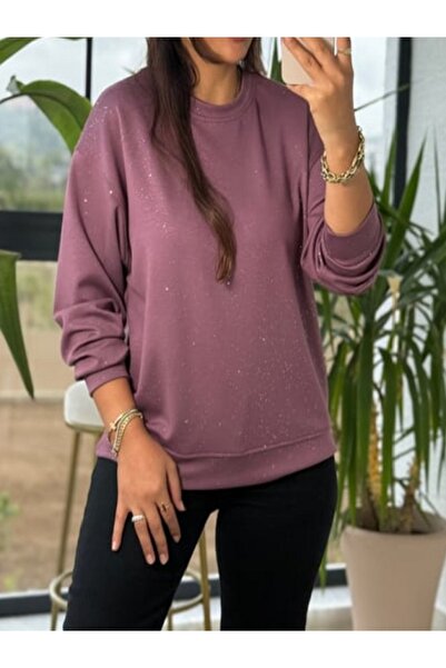 MİRVE BUTİK Basic Model Silvery Casual Sweatshirt
