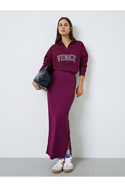 Styli Purple Ribbed Straight Fit Maxi Skirt