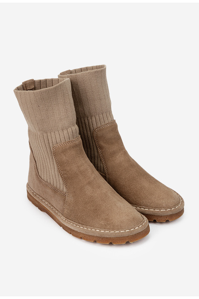 Dasha Ghete dama NUR taupe din piele intoarsa si material textil