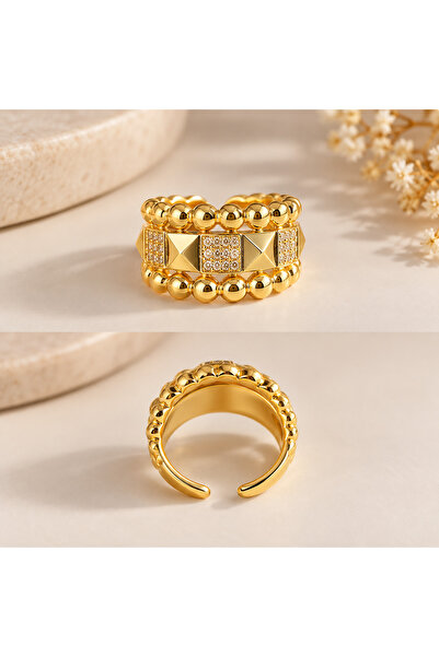 MİLANO BEAUTYS Women's Gold Color Stone-Embellished Adjustable Ring – Stylish...