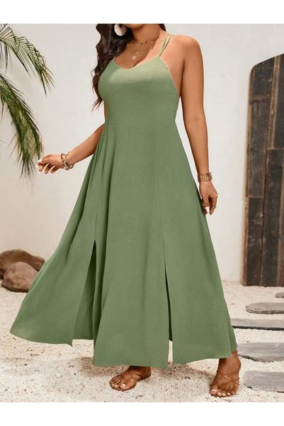 Take Two By Styli Plus Size Sage Green A-Line Maxi Dress