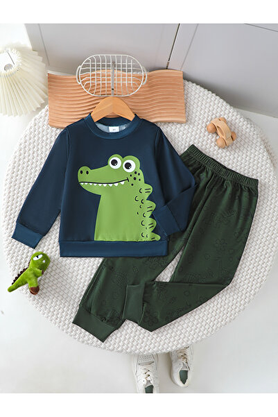 Take Two By Styli Boys Crocodile Print Long Sleeve Top and Trousers Set