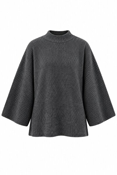 Laluvia Anthrazitfarbener Oversize-Pullover mit Zierstreifen - 2y26808